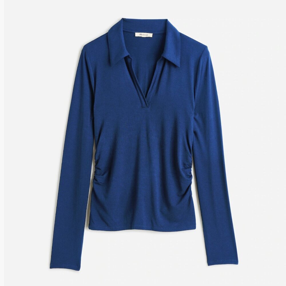 Madewell Side-Cinch Long-Sleeve Polo Top NWT